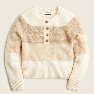 J Crew 100% Cashmere marled sweater in stripe brown beige BG649 women's Large L